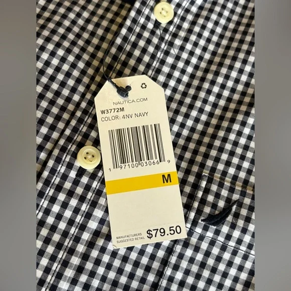 Nautica Men Gingham Shirts Medium Bundle of 2 one short sleeve, one long sleeve - Picture 5 of 9